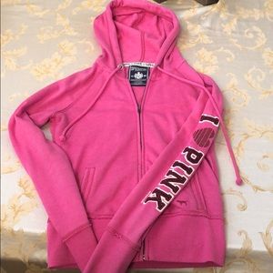 VIctorias Secret Pink •pink full zip up sweatshirt with “I love pink” across arm